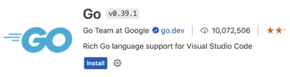 Screenshot of the Go VSCode plugin